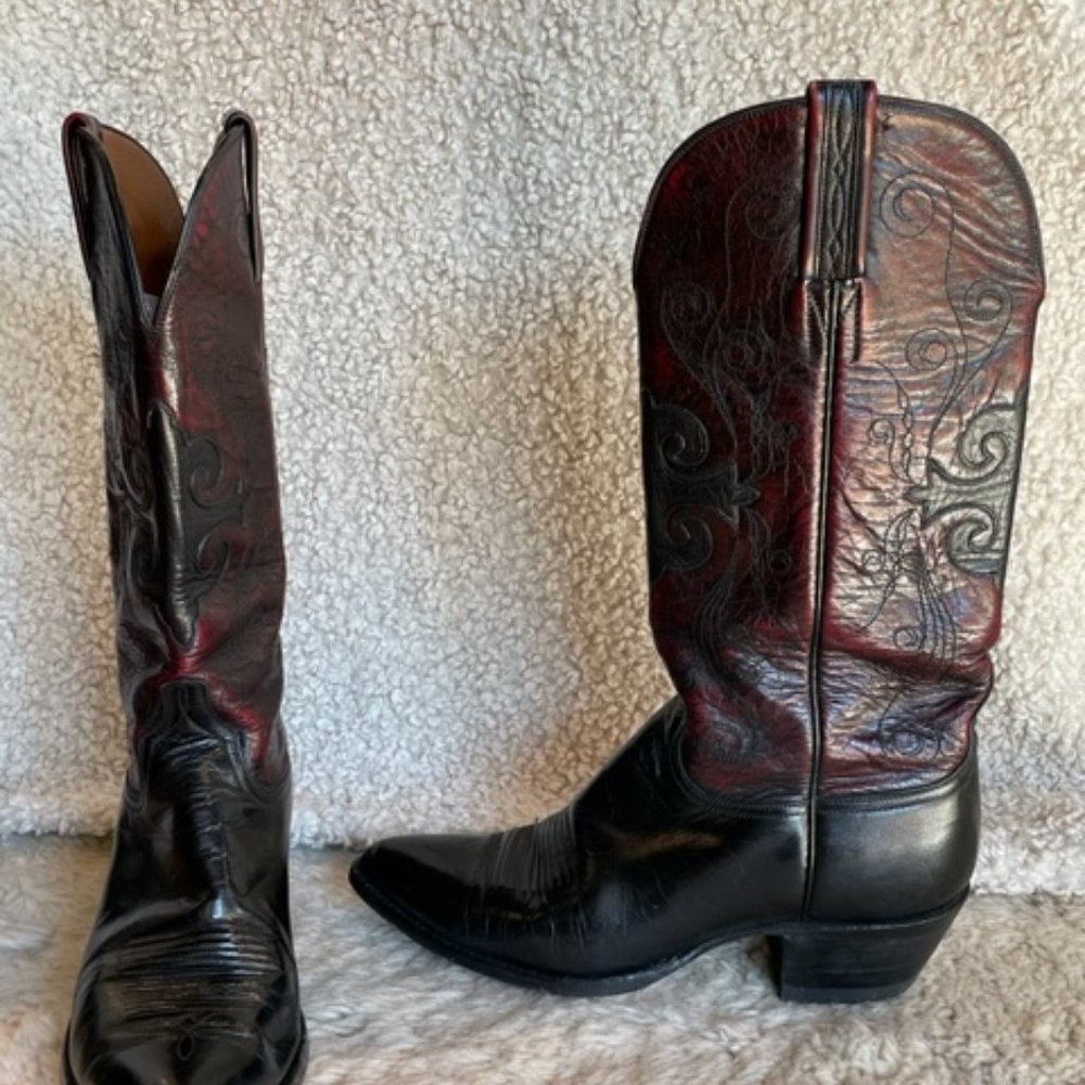 Lucchese boots. Black and black cherry leather. Size 7.5.